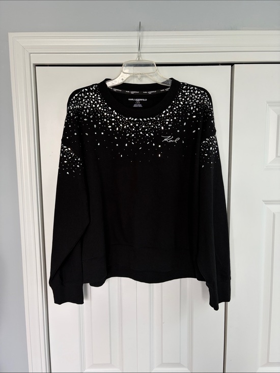 Karl Lagerfeld Tops - Karl Lagerfeld Black Crystal-Embellished Crewneck Sweatshirt.